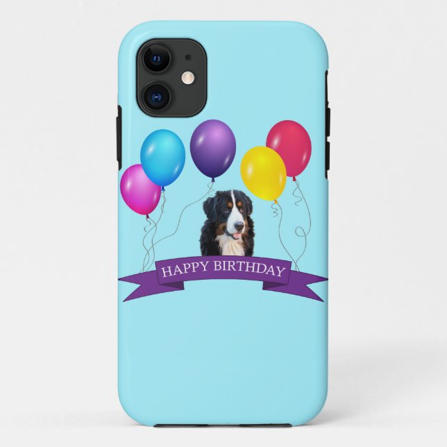 Capa Para iPhone 11 Bernese Mountain Dog Parabéns (Verso)