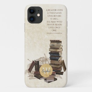 Capa Para iPhone 11 Bibliófilo de Leitura do Livro Nome Monograma