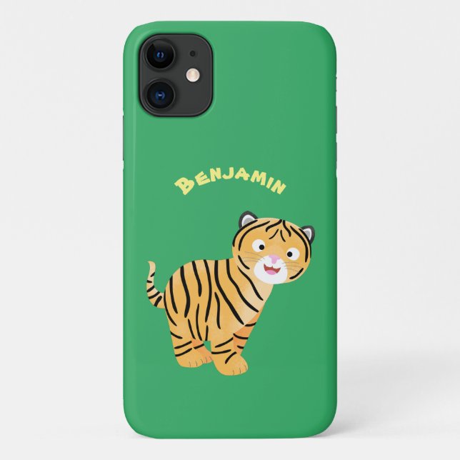 Capa Para iPhone 11 Bicho de tigre feliz e bonito (Verso)