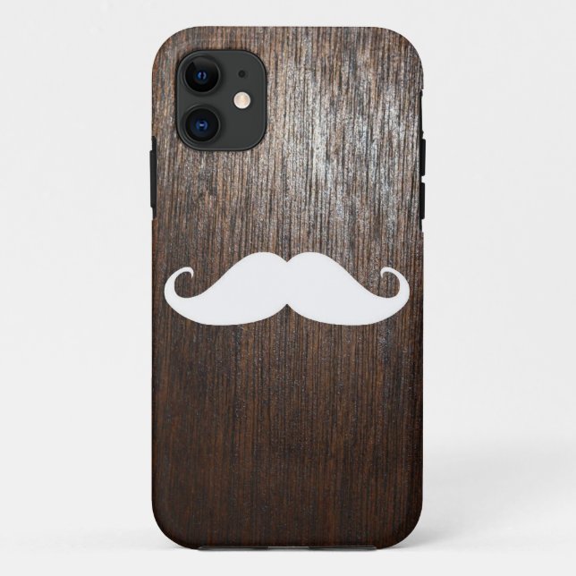 Capa Para iPhone 11 Bigode branco engraçado no fundo da madeira de (Verso)