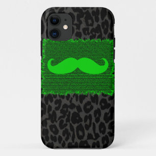Capa Para iPhone 11 Bigode Engraçado Verde e Impressão Leopardo
