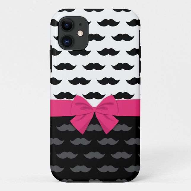 Capa Para iPhone 11 bigode preto branco cinza laço rosa quente (Verso)