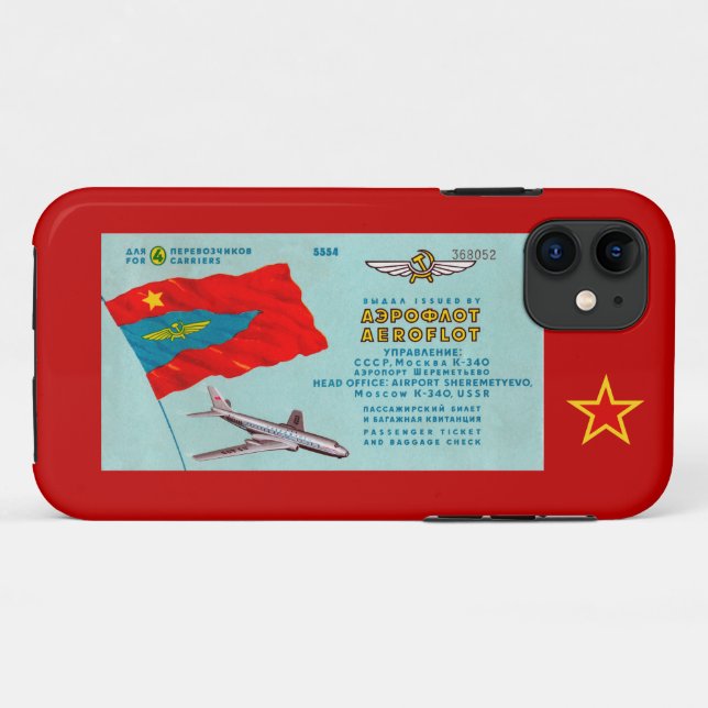 Capa Para iPhone 11 Bilhete de Passageiros Aeroflot (Verso (horizontal))