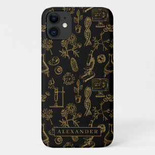 Capa Para iPhone 11 Biologia científica Monograma Dourado de Padrões