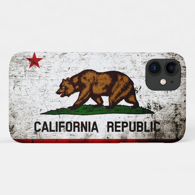 Capa Para iPhone 11 Black Grunge California State Flag (Verso (horizontal))