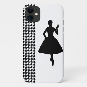 Capa Para iPhone 11 Black Modern Houndstooth com Fashion Silhouette