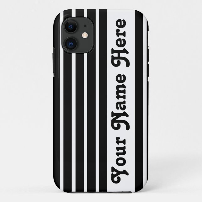 Capa Para iPhone 11 Black Safari Stripe com nome (Verso)
