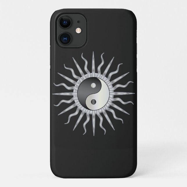 Capa Para iPhone 11 Black Starburst Yin Yang (Verso)
