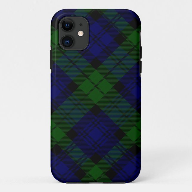 Capa Para iPhone 11 Black Watch Tartan Blue Green Xadrez (Verso)