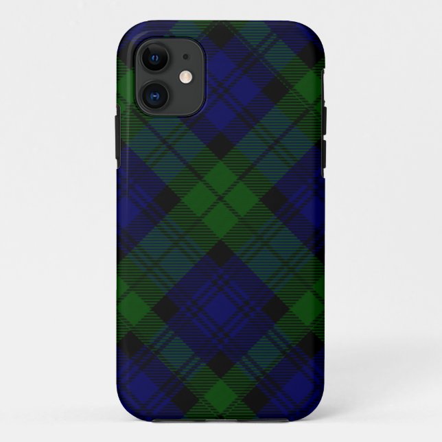 Capa Para iPhone 11 Black Watch Tartan Blue Green Xadrez (Verso)