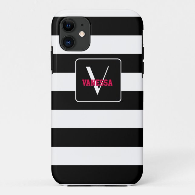 Capa Para iPhone 11 Black & White Stripes - Personalize o seu (Verso)
