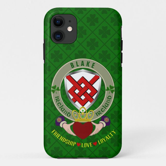 Capa Para iPhone 11 Blake Irish Shield & Claddagh Personalizado Case (Verso)