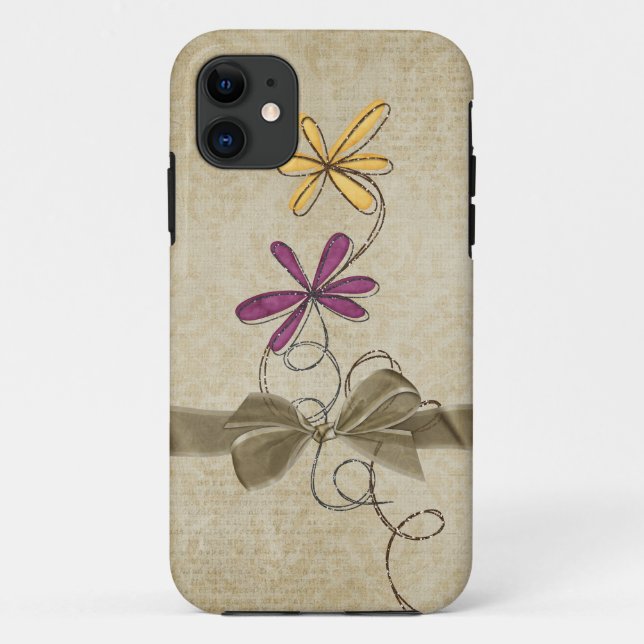 Capa Para iPhone 11 Bling buquê on damask (Verso)