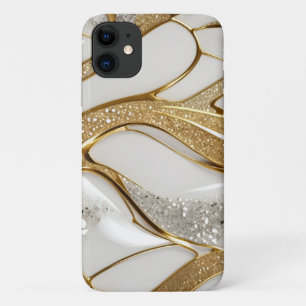 Capa Para iPhone 11 Bling White Dourado Abstrato w Diamantes Pave Bril