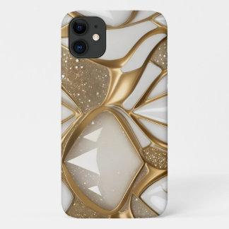 Capa Para iPhone 11 Bling White Dourado Abstrato w Diamantes Pave Bril