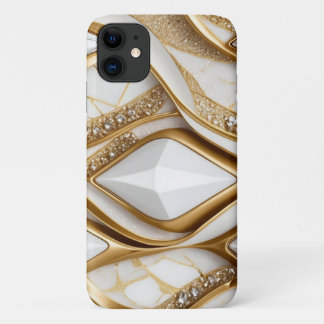 Capa Para iPhone 11 Bling White Dourado Gemstone w Pave Diamantes Bril