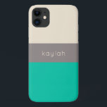 Capa Para iPhone 11 Bloco de Cores Verde de Seafoam Clássico com Nome<br><div class="desc">Um design clássico com elementos de choque de cor minimalista e limpo em verde-marinho profundo,  bege-esticado e bege-de-areia neutro tem um aspecto de designer. Personalize o modelo de texto com seu nome,  monograma ou outro texto desejado.</div>
