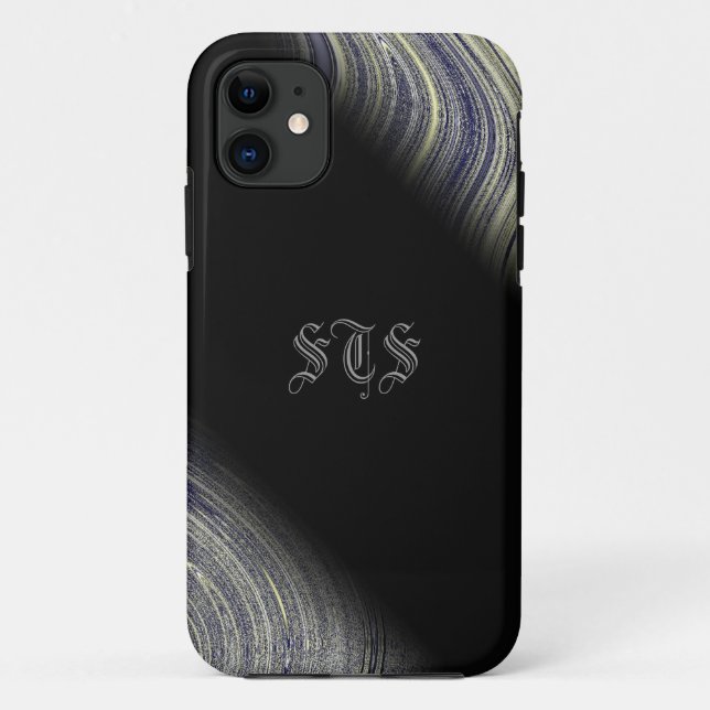 Capa Para iPhone 11 Bloomin Blue Fractal Glimmer Monograma iPhone (Verso)