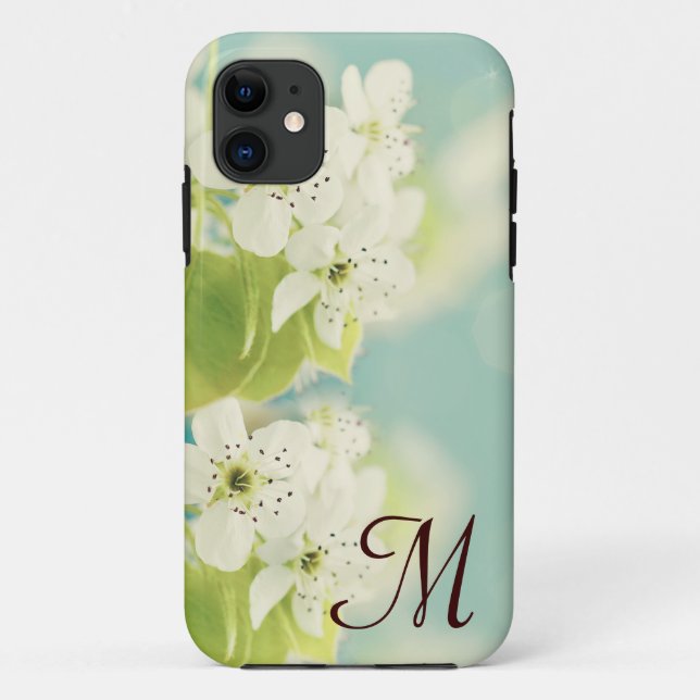 Capa Para iPhone 11 Blossom Flor Branco de Cereja Monograma IPHONE 5 C (Verso)