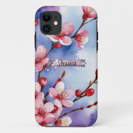 Capa Para iPhone 11 Blossomas de cereja rosa quente iPhone roxo / iPad