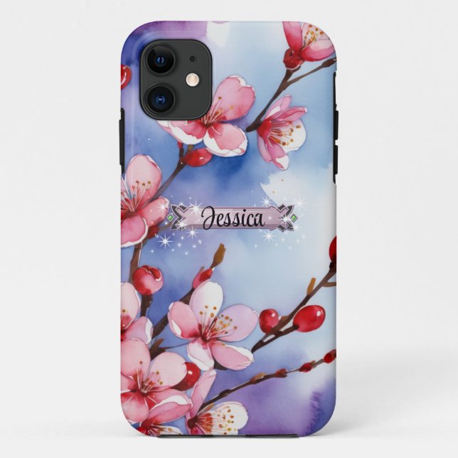Capa Para iPhone 11 Blossomas de cereja rosa quente iPhone roxo / iPad (Verso)