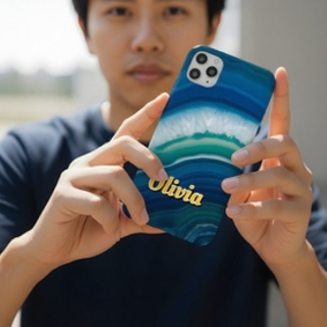 Capa Para iPhone 11 Blue Agate & Teal Geode Luxury Personalized (Criador carregado)