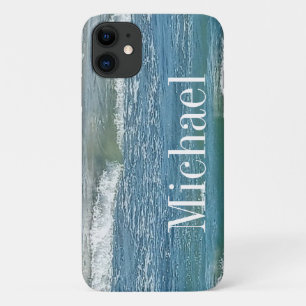 Capa Para iPhone 11 Blue Atlantic Ocean Shore Simple Impressão Name