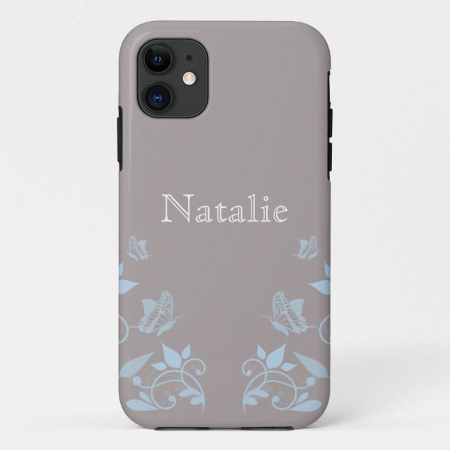 Capa Para iPhone 11 Blue Butterfly Floral BT iPhone 5 Case (Verso)