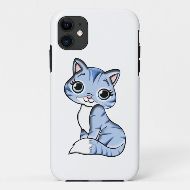 Capa Para iPhone 11 Blue cat feline animal (Verso)