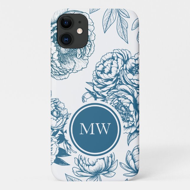 Capa Para iPhone 11 Blue Floral Peony (Verso)