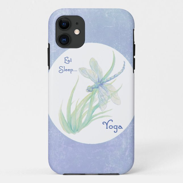 Capa Para iPhone 11 Blue, Green Dragonfly Comer, Sleep Yoga Motivation (Verso)
