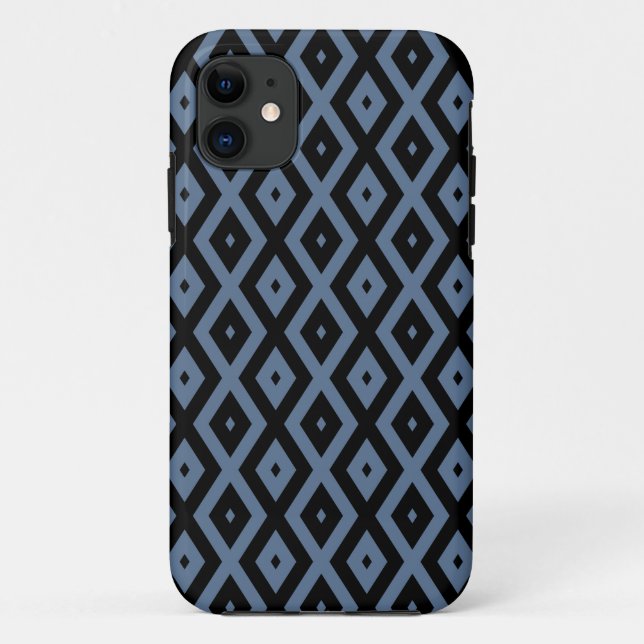 Capa Para iPhone 11 Blue grey and black diamond pattern (Verso)