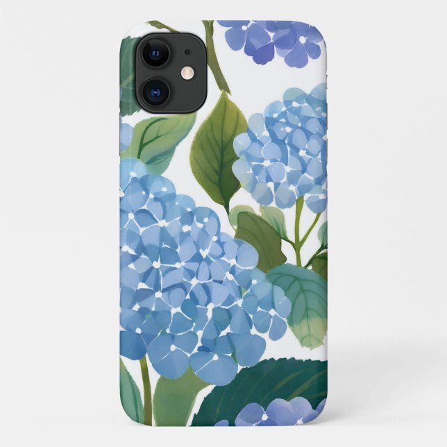 Capa Para iPhone 11 Blue Hydrangeas | Linda Floral Bush (Verso)