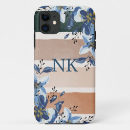 Capa Para iPhone 11 Boas iniciais Flores e listras de aquarela