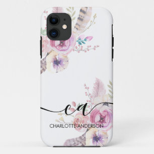 Capa Para iPhone 11 Boho Flower, Monograma