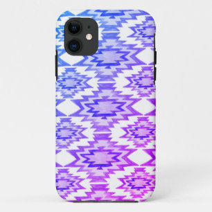 Capa Para iPhone 11 Boho Geométrico Padrão de Aquarela Azul Roxo