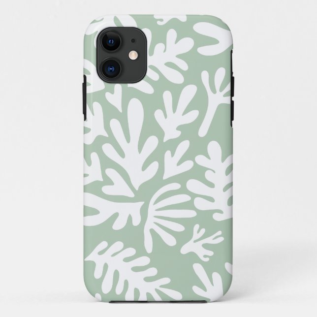 Capa Para iPhone 11 Boho Matisse Botânico Formas Padrão Verde (Verso)