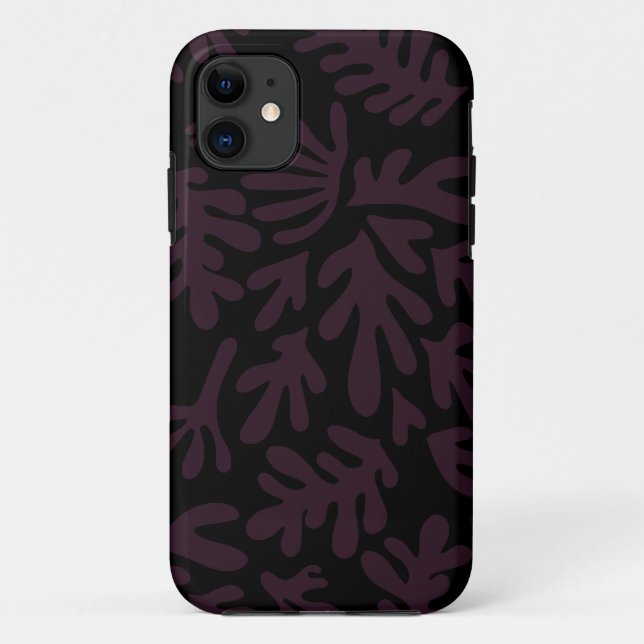 Capa Para iPhone 11 Boho Matisse Formas Botânicas Padrão Cinza Preta (Verso)