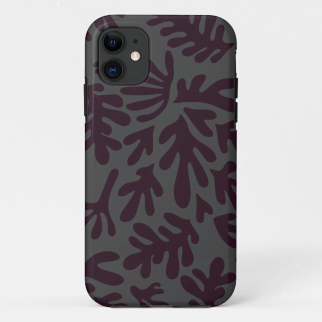 Capa Para iPhone 11 Boho Matisse Formas Botânicas Padrão Cinza Preta (Verso)