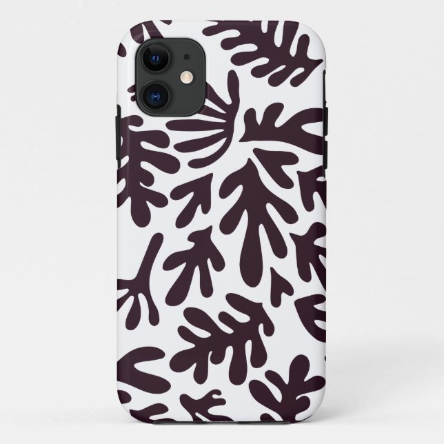 Capa Para iPhone 11 Boho Matisse Formas Botânicas Padrão Cinza Preta (Verso)