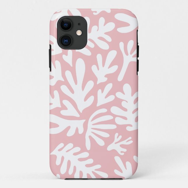 Capa Para iPhone 11 Boho Matisse Formas Botânicas Padrão Rosa (Verso)