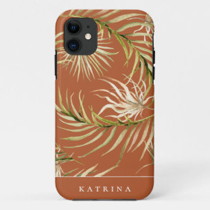 Capa Para iPhone 11 Boho Palm Folha Padrão Queimado Laranja