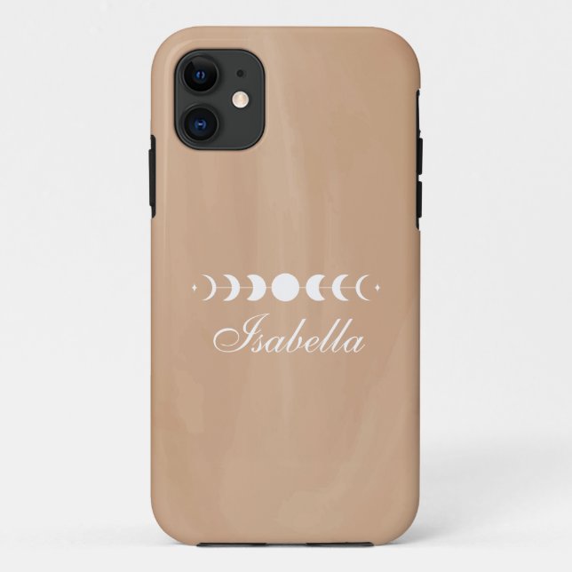 Capa Para iPhone 11 Boho Terracotta Moon Phases Nome Personalizado (Verso)