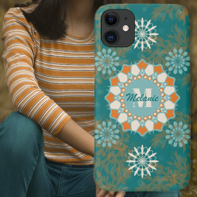 Capa Para iPhone 11 Boho Tribal Mandala em Laranja e Teal Variação 1 (Boho Tribal Mandala in Orange and Teal Variation 1 Case-Mate iPhone Case by Leapfroglisics Shop)