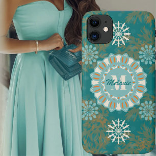 Capa Para iPhone 11 Boho Tribal Mandala em Laranja e Teal Variação 2
