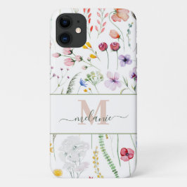 Capa Para iPhone 11 Boho Wildflower Custom Name Monograma