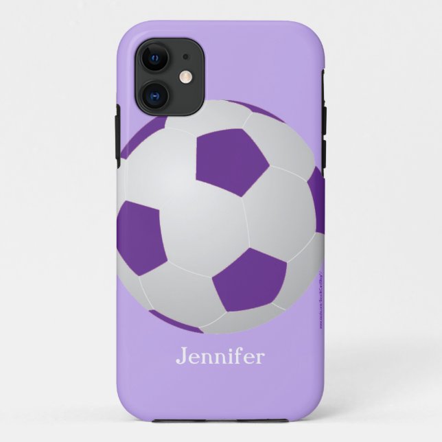 Capa Para iPhone 11 Bola de Futebol, Roxo, Nome Personalizado (Verso)