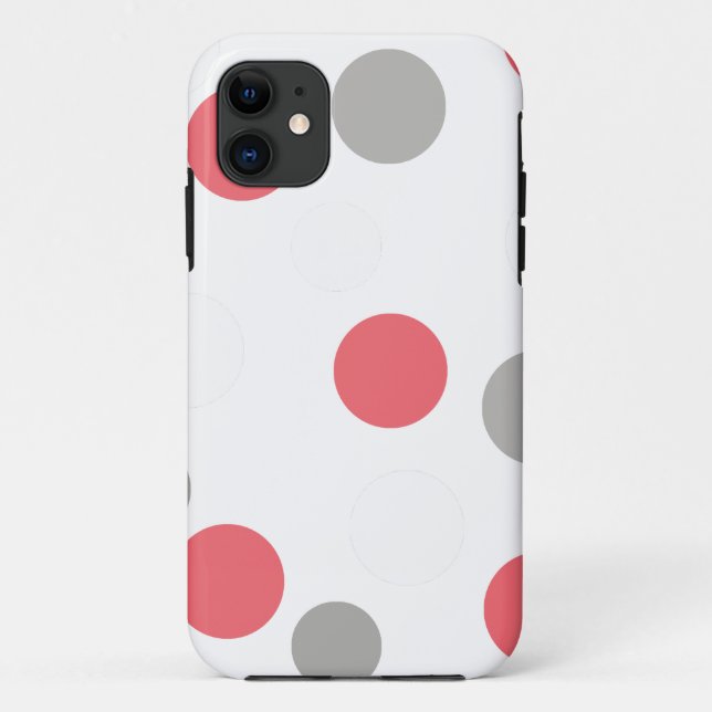 Capa Para iPhone 11 Bolas Círculos Padrão Cinza Branco Coral Rosa (Verso)