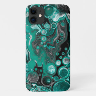 Capa Para iPhone 11 Bolhas de Teal e Negra Células Digitais de Fluido