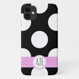 Capa Para iPhone 11 Bolinhas brancas e pretas, pontos, monograma